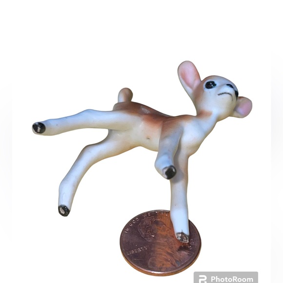 Vintage Miniature Fawn Baby Deer Matte Finish Porcelain Woodland Dollhouse - Picture 3 of 3